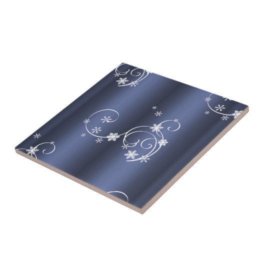 Blauwgroen metallisch, witte cirkels kerstmis tegeltje (Zijkant)