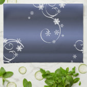 Blauwgroen metallisch, witte cirkels kerstmis theedoek (Gevouwen)