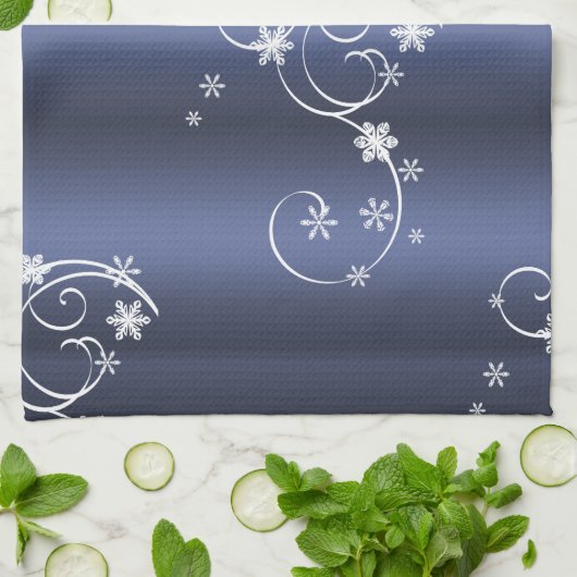 Blauwgroen metallisch, witte cirkels kerstmis theedoek (Gevouwen)