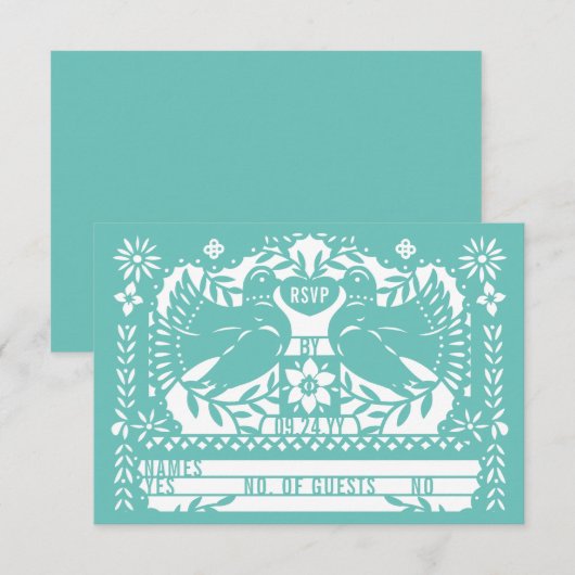 Blauwgroen Mexicaanse staart Doves Papel Picado RS Kaart (Voorkant / Achterkant)
