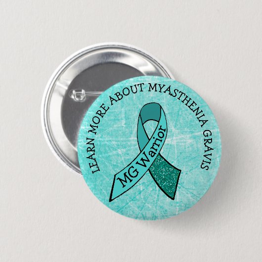 Blauwgroen MG Warrior Awareness Ribbon Button (Voorkant /achterkant)
