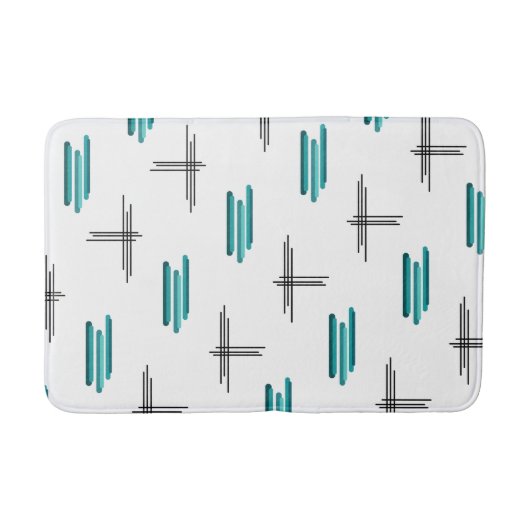 Blauwgroen middeleeuwse moderne strips en lijnen badmat (Voorkant)