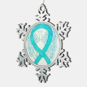 Blauwgroen milieubewustzijn Ribbon Angel Ornament (Rechts)