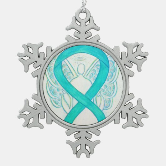 Blauwgroen milieubewustzijn Ribbon Angel Ornament (Voorkant)