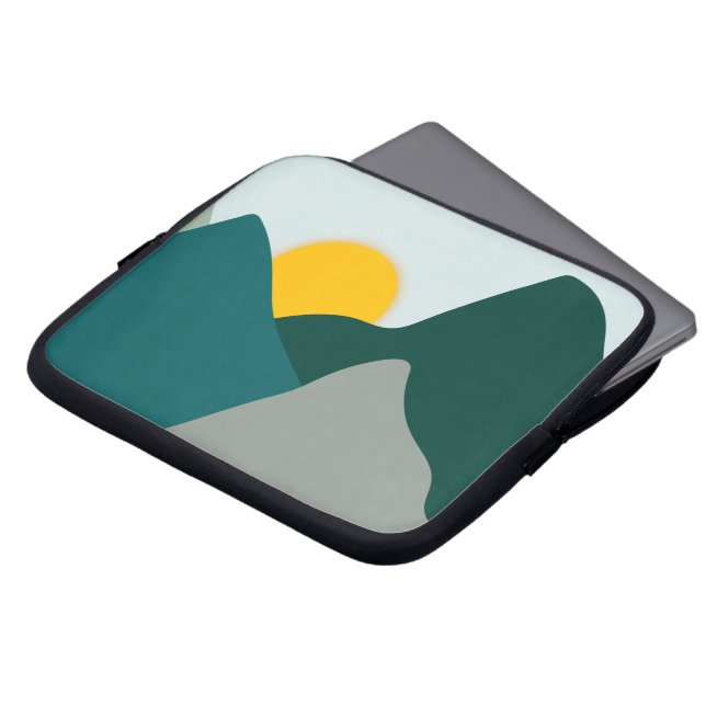 Blauwgroen Minimal Mountains-laptophoes Laptop Sleeve (Voorkant top)