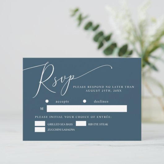 Blauwgroen minimale huwelijkskeuze RSVP kaartje (Staand voorkant)