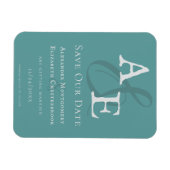 Blauwgroen minimalistisch monogram Bewaar de datum Magneet (Horizontaal)