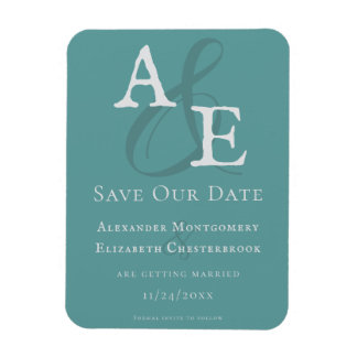 Blauwgroen minimalistisch monogram Bewaar de datum Magneet