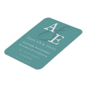 Blauwgroen minimalistisch monogram Bewaar de datum Magneet (Linkerzijde)