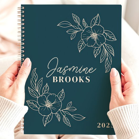 Blauwgroen Minimalistische Bloemen 2025 Aangepaste Planner