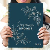 Blauwgroen Minimalistische Bloemen 2025 Aangepaste Planner