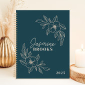 Blauwgroen Minimalistische Bloemen 2025 Aangepaste Planner