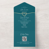 Blauwgroen minimalistische bruiloft all in one uitnodiging (Binnen)
