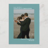 Blauwgroen minimalistische eenvoudige bruiloft fot aankondigingskaart (Voorkant)