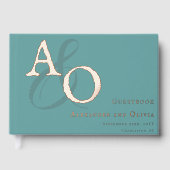 Blauwgroen minimalistische monogram bruiloft gastenboek (Voorkant)