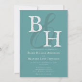 Blauwgroen minimalistische monogram bruiloft kaart (Voorkant)