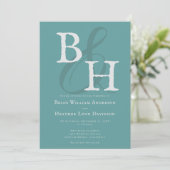 Blauwgroen minimalistische monogram bruiloft kaart (Staand voorkant)