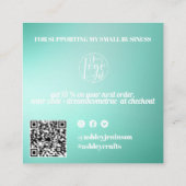 Blauwgroen minitradiënt retro scriptvolgorde bedan vierkante visitekaartje (Achterkant)