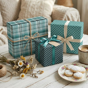 Blauwgroen Mint Blue Green Stripes Polkadots Patte Inpakpapier Vel