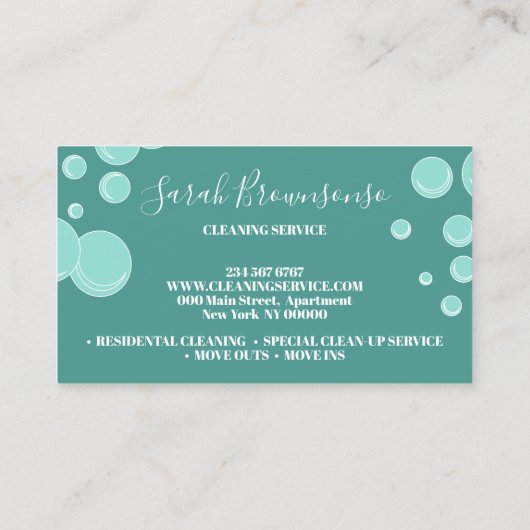 Blauwgroen Mint Cleaning Maid Janitorial Visitekaartje (Achterkant)