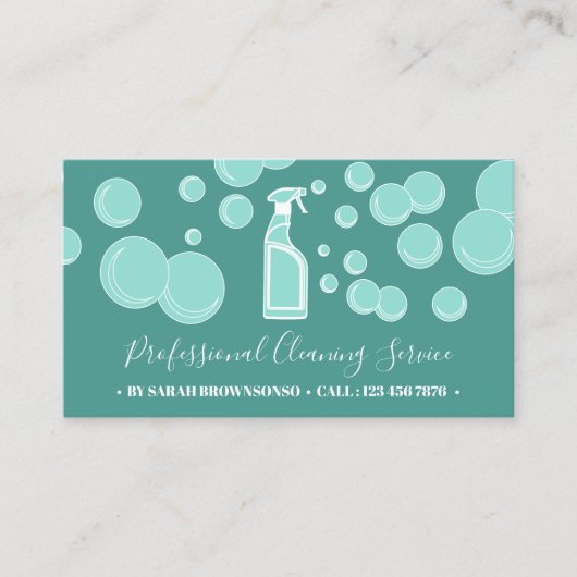 Blauwgroen Mint Cleaning Maid Janitorial Visitekaartje (Voorkant)