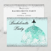 Blauwgroen Mint Dress Glitter Bachelorette Party n Kaart (Voorkant / Achterkant)