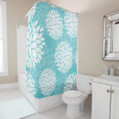Blauwgroen Mint Floral Pattern Douchegordijn (In situ)