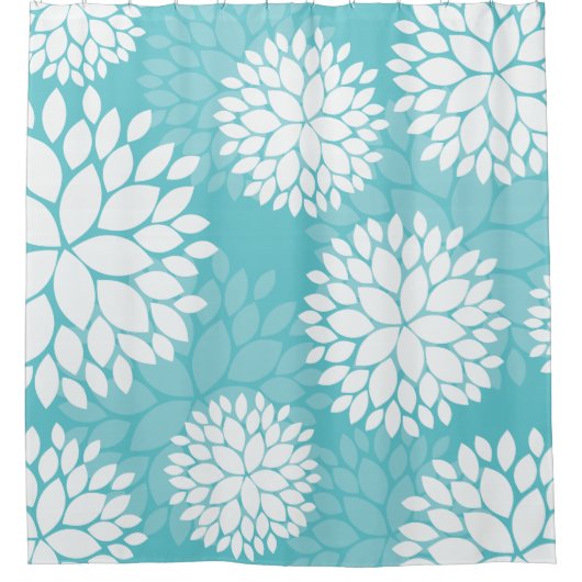 Blauwgroen Mint Floral Pattern Douchegordijn (Voorkant)
