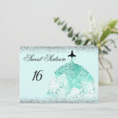 Blauwgroen Mint Glitter Confetti Sweet 16-uitnodig Kaart (Staand voorkant)