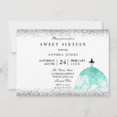 Blauwgroen Mint Glitter Confetti Sweet 16-uitnodig Kaart (Achterkant)