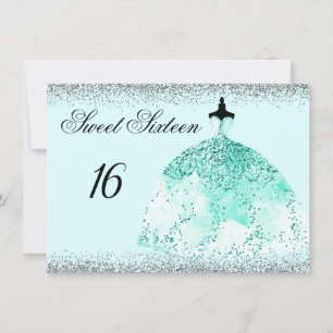 Blauwgroen Mint Glitter Confetti Sweet 16-uitnodig Kaart