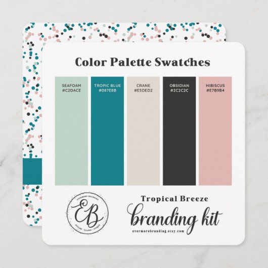 Blauwgroen Mint Green & Roze kleurenpaletstaalkaar Kaart (Voorkant / Achterkant)