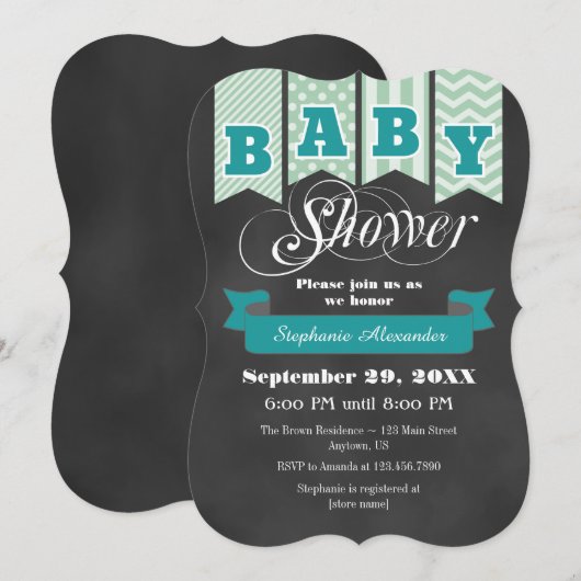 Blauwgroen Mint krijtbord Flag Baby shower uitnodi Kaart (Voorkant / Achterkant)