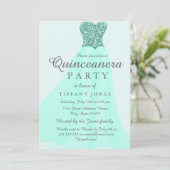 Blauwgroen mint-mousserende glitter Gown Quinceane Kaart (Staand voorkant)