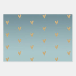 Blauwgroen Mint Ombre Goud Glitter Hart Inpakpapier Vel