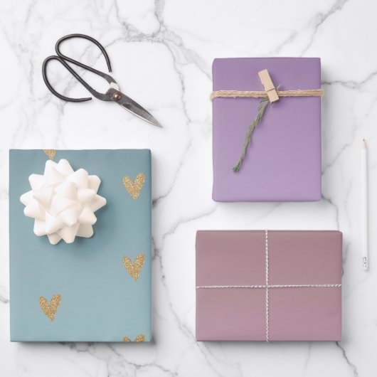 Blauwgroen Mint Ombre Goud Glitter Hart Inpakpapier Vel (Voorkant)