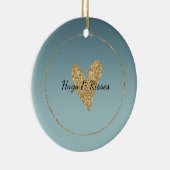 Blauwgroen Mint Ombre Goud Glitter Hart Keramisch Ornament (Rechts)
