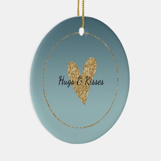 Blauwgroen Mint Ombre Goud Glitter Hart Keramisch Ornament (Rechts)