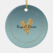 Blauwgroen Mint Ombre Goud Glitter Hart Keramisch Ornament (Voorkant)