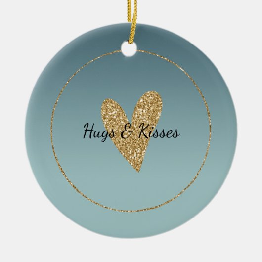 Blauwgroen Mint Ombre Goud Glitter Hart Keramisch Ornament (Voorkant)