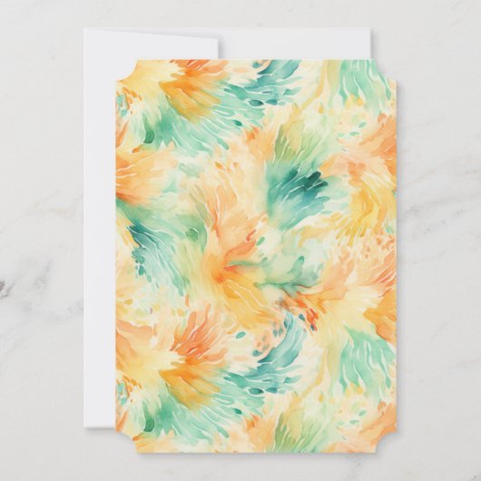 Blauwgroen Mint Oranje Cream Peacock Abstract Kaart (Achterkant)