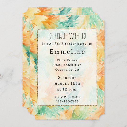 Blauwgroen Mint Oranje Cream Peacock Abstract Kaart (Voorkant / Achterkant)