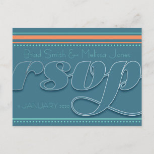 Blauwgroen Mint + Oranje RSVP Briefkaart