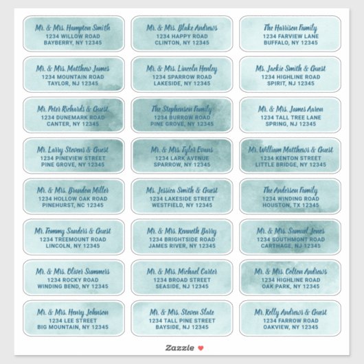 Blauwgroen Mint Waterverf Script Gast Adresetikett Sticker (Vel)