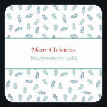 Blauwgroen Mistletoe Christmas Gift Stickers<br><div class="desc">Maak uw vakantiegiften extra speciaal met onze Blauwgroen Mistletoe Christmas Gift Stickers. Deze charmante Stickers hebben het tijdloze patroon van blauwgroen en rood vakantiegebladerte,  met een oprechte "Vrolijke Kerstmis"-begroeting en een aanpasbare naam,  waardoor elk cadeau een persoonlijk tintje krijgt.</div>