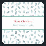 Blauwgroen Mistletoe Christmas Gift Stickers<br><div class="desc">Maak uw vakantiegiften extra speciaal met onze Blauwgroen Mistletoe Christmas Gift Stickers. Deze charmante Stickers hebben het tijdloze patroon van blauwgroen en rood vakantiegebladerte,  met een oprechte "Vrolijke Kerstmis"-begroeting en een aanpasbare naam,  waardoor elk cadeau een persoonlijk tintje krijgt.</div>