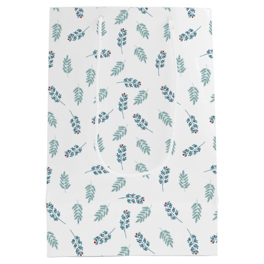 Blauwgroen Mistletoe Holiday Medium Gift Bag Medium Cadeauzakje (Achterkant)