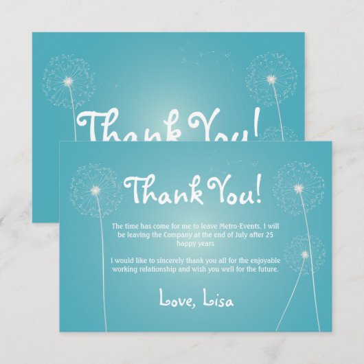 Blauwgroen, modern, andelion, bedankt kaarten (Voorkant / Achterkant)