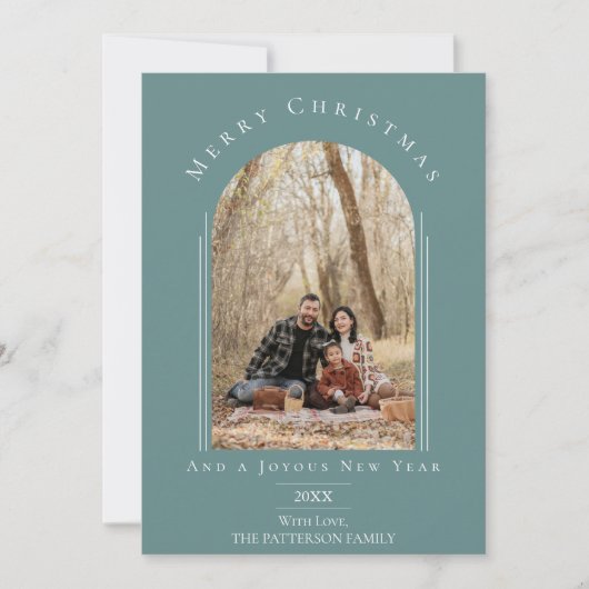 Blauwgroen Modern Arch Lijst vakantie fotokaart Feestdagenkaart (Voorkant)