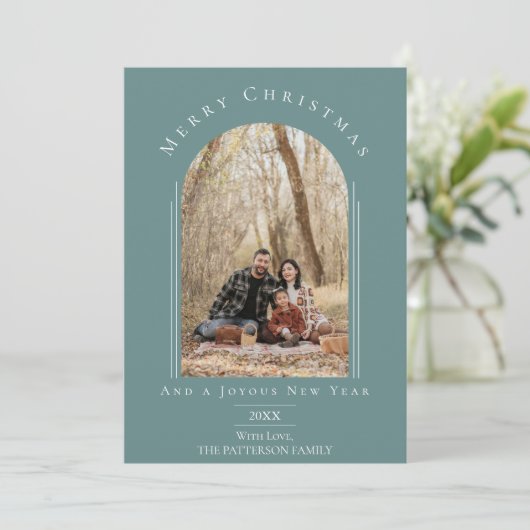 Blauwgroen Modern Arch Lijst vakantie fotokaart Feestdagenkaart (Staand voorkant)